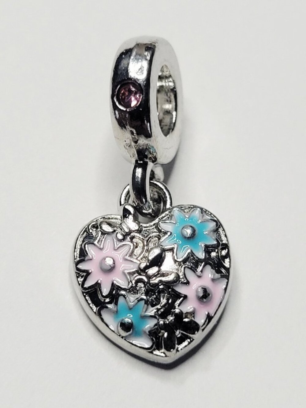 NWT Silver Pink And Blue Pastel Heart Dangle Charm For Pandora Charm Bracelets - Picture 2 of 5